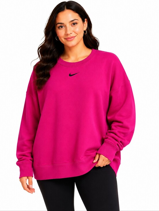 Nike Tops - Nike Women's Oversized Crewneck Sweatshirt Plus Size 1X Fuchsia Pink Embroidered